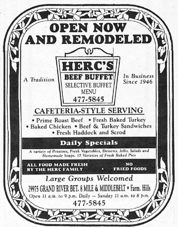 Hercs Beef Buffet - Old Ad From Jewish News